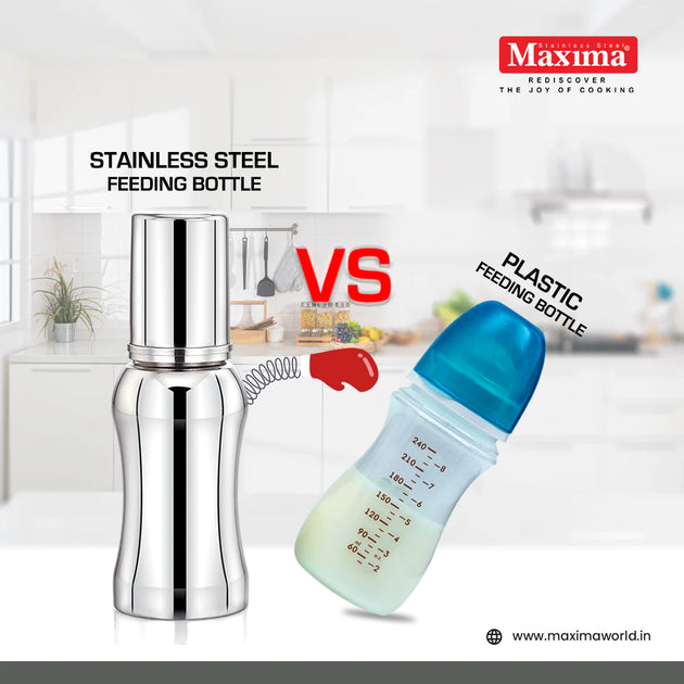 Plastic Vs Maxima Stainless Steel Feeding Bottles Maxima Kitchenware