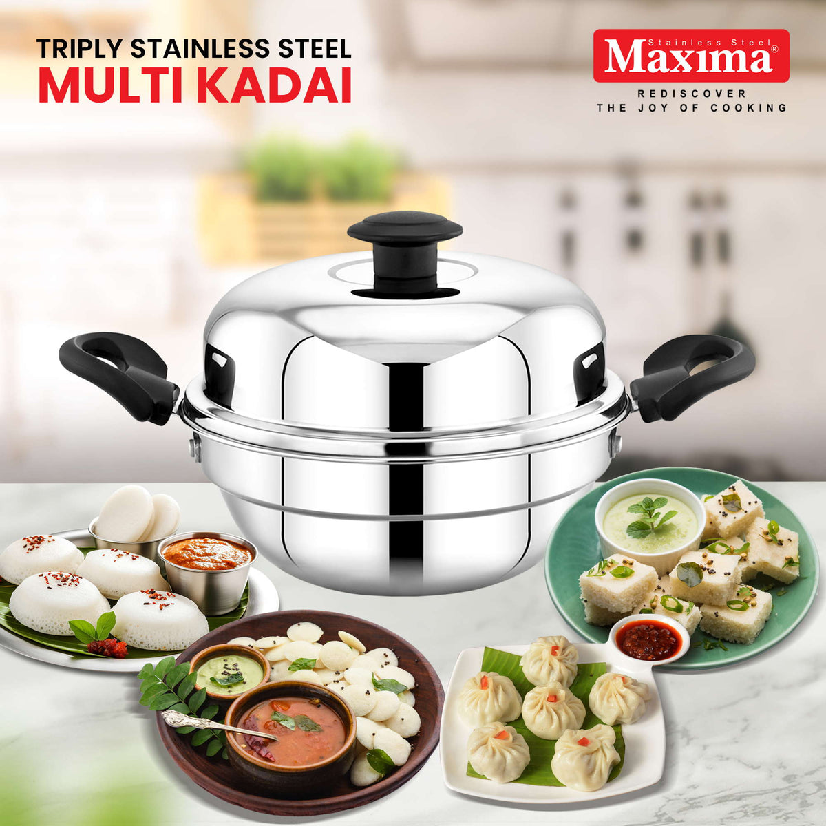 Maxima Triply Stainless Steel Kadai with Lid (Induction Friendly