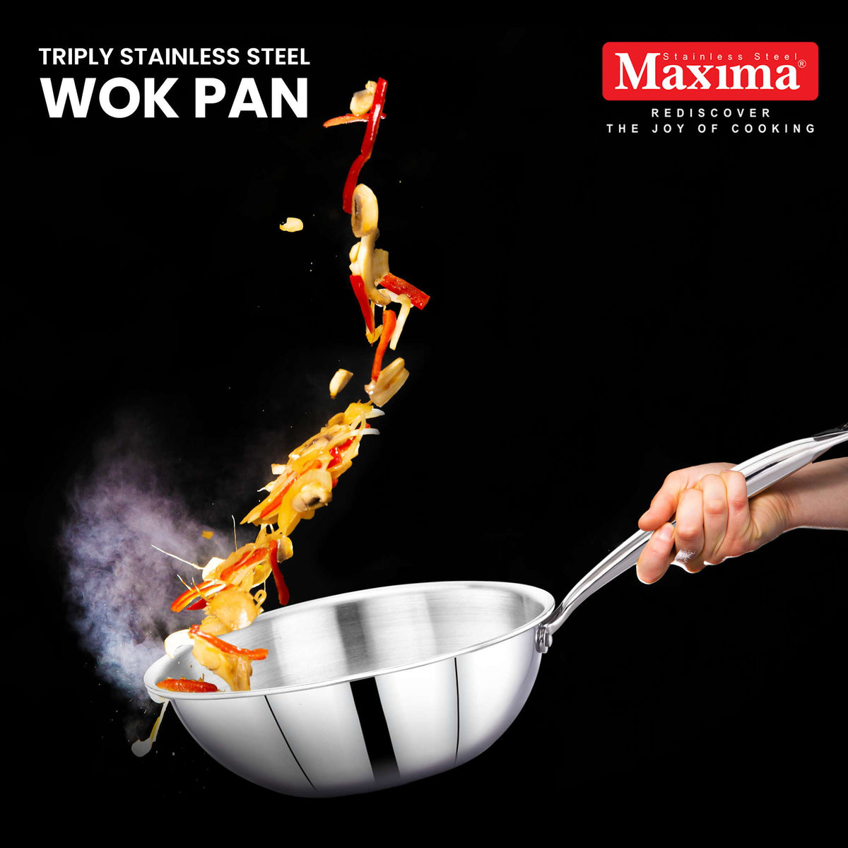 Maxima Triply Stainless Steel Wok Pan with Lid (Induction Friendly ...