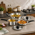 Maxima Triply Stainless Steel 5 Pcs Set (Kadai 22cm, Fry pan 22cm, Saucepan 16cm)
