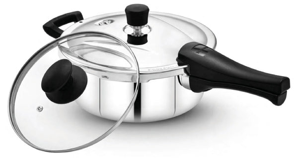 Maxima Triply Stainless Steel Pressure Pan with Glass Lid (Induction Friendly)