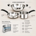 Maxima Triply Stainless Steel 5 Pcs Set (Kadai 22cm, Fry pan 22cm, Saucepan 16cm)
