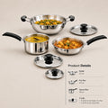 Maxima Triply Stainless Steel 5 Pcs Set (Kadai 22cm, Fry pan 22cm, Saucepan 16cm)