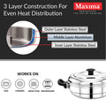 Maxima Triply Stainless Steel Multi Kadai 28cm (Induction Friendly)
